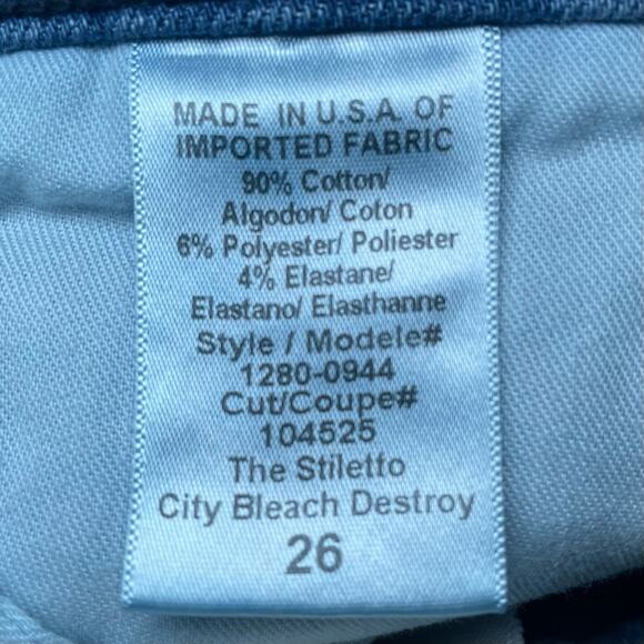 CURRENT ELLIOT THE STILETTO CITY BLEACH DESTROY LIGHT DEMIN SKINNY JEAN SMALL 26 - Picture 6 of 9